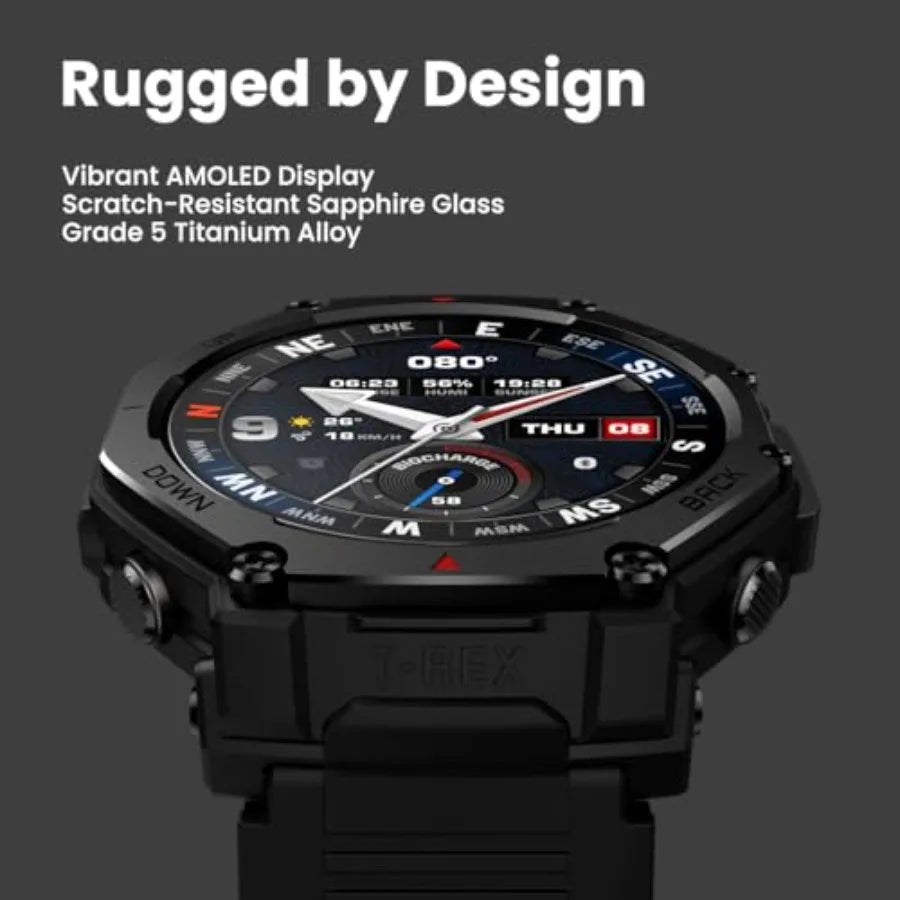 T-Rex 3 Pro Outdoor Smart Watch 48mm Sapphire AMOLED Display Ti Bezel Dual Band GPS Offline Maps 25 Days Battery Built-in Flash