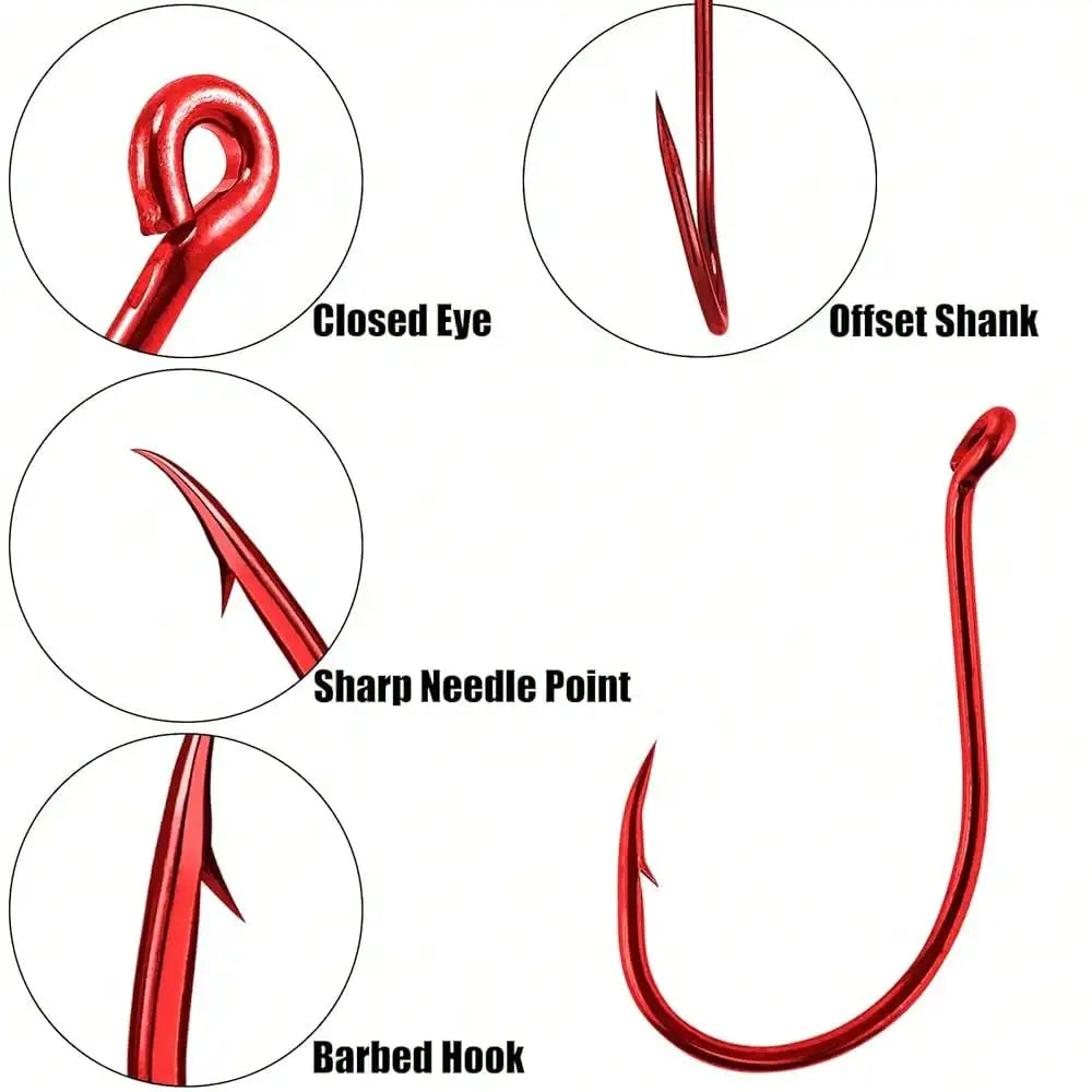 100 Pack Octopus Fishing Hook Saltwater & Freshwater Live Bait Offset Catfish Bass Surf Fishing Hooks Texas Drop Shot Rig Carp Bluegill Tuna