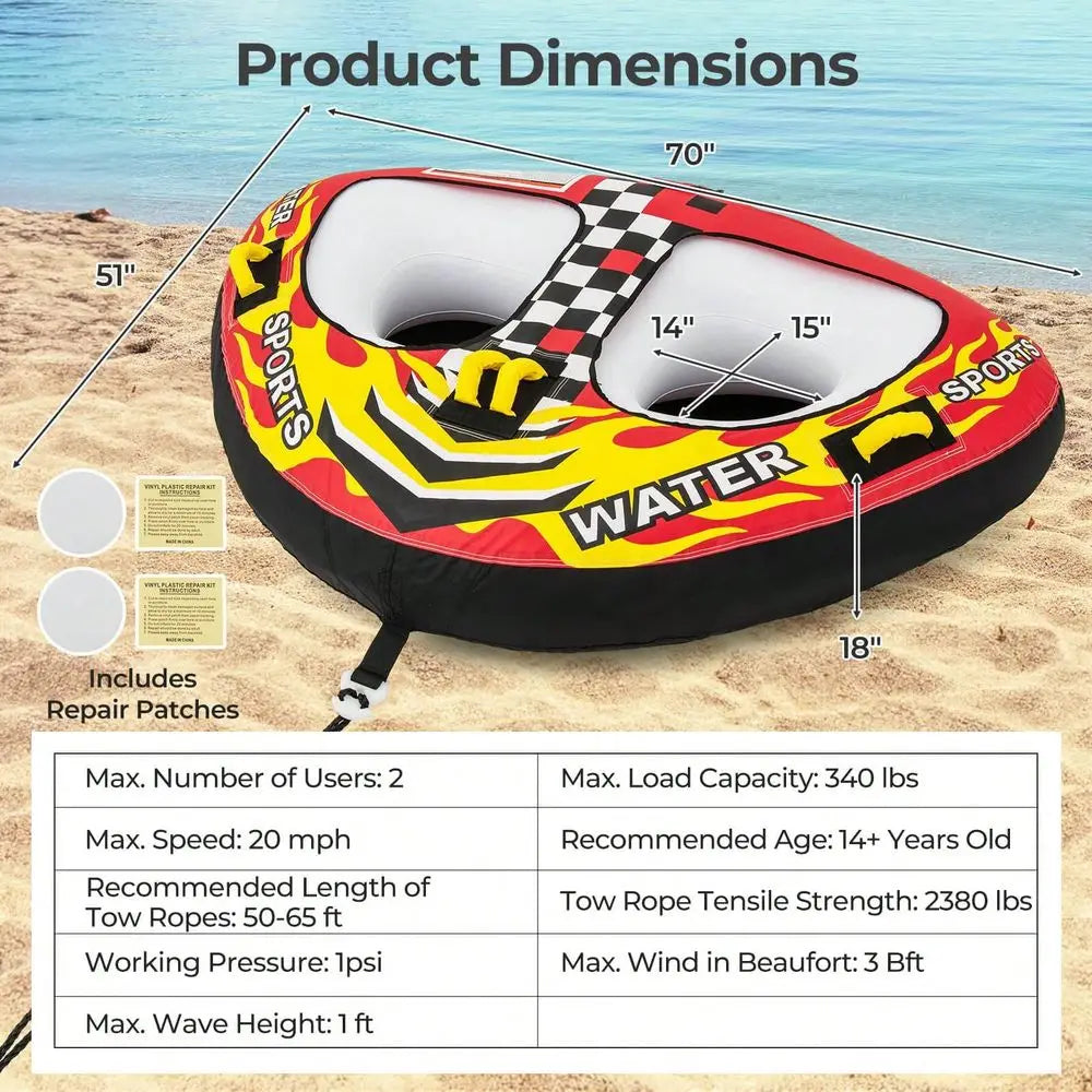 Towable Tube For Boating 1 Or 2 Person Inflatable Boat Tube For Youth Adult Red