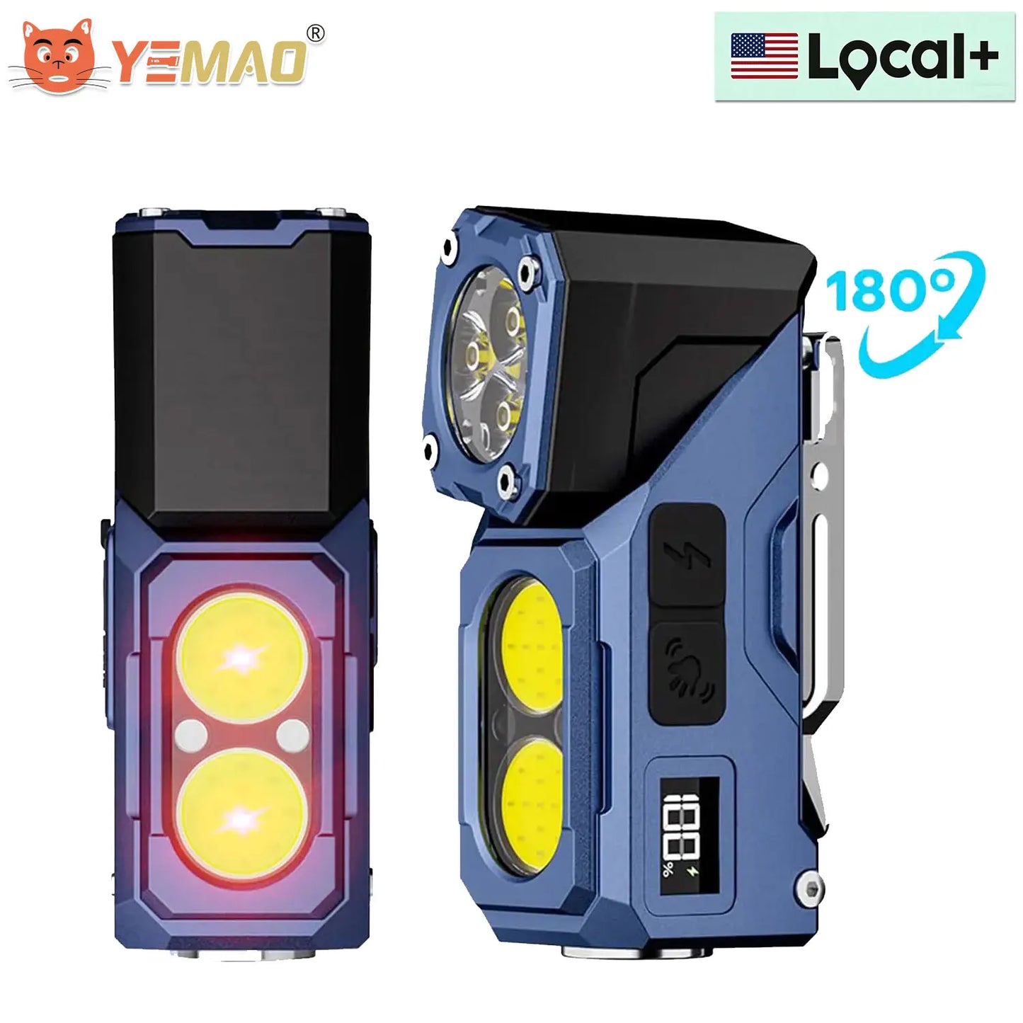 USB-C Rechargeable Tactical Flashlight 1500 Lumens Slim Flat Shape Torch with Spotlight Floodlight Strobe Modes Digital Display