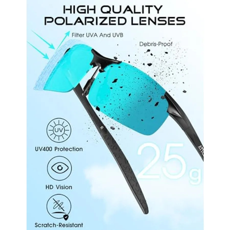 0.9 oz Polarized Sunglasses Men Sports: UV Protection Anti Glare Wrap Around Lightweight Metal Fishing Golf Running