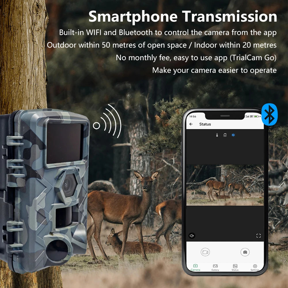 WiFi Trail Camera, 60MP Wildlife Hunting Camera with APP Control, Motion Detection, 32GB TF Card Included, IP66 Waterproof, 120° Wide-Angle for Deer Scouting, Farm Monitoring & Outdoor Use