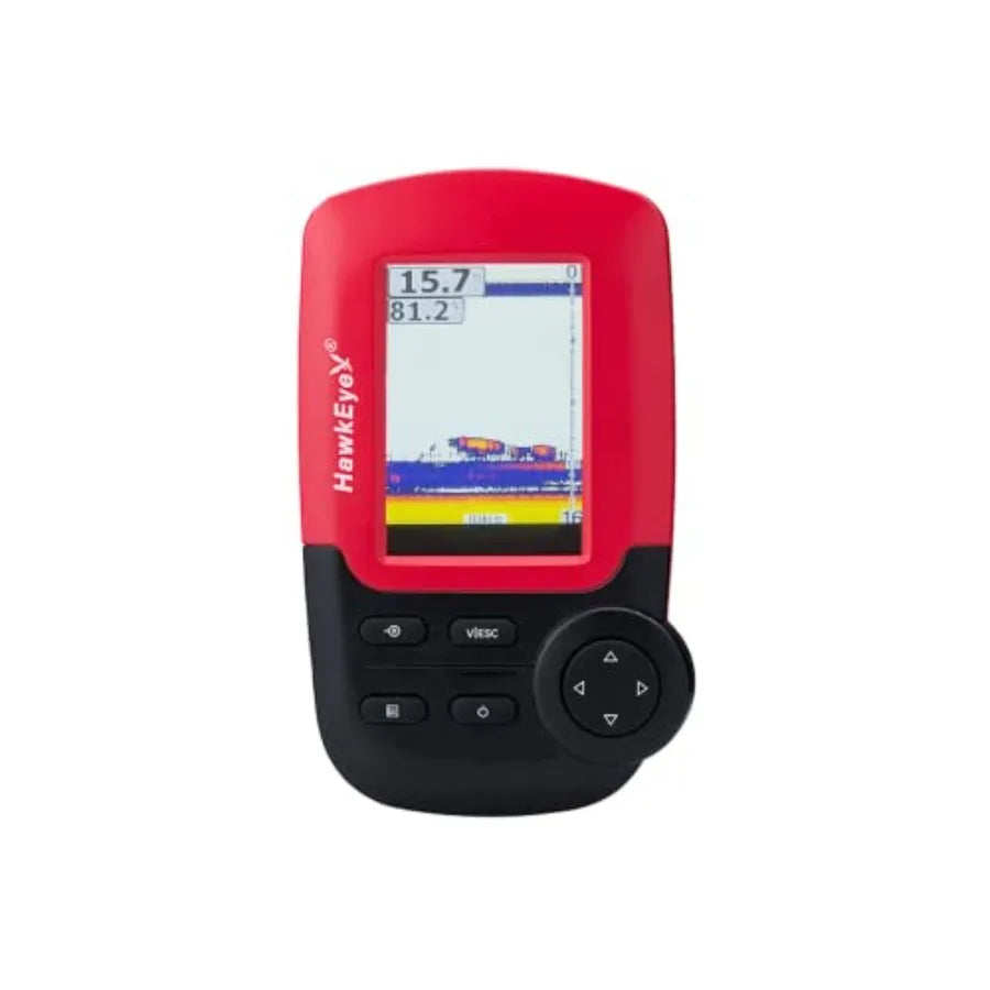 PADDLESPORT fish finder for kayaks and canoes, red ABS plastic housing, high-contrast display, compact waterproof design