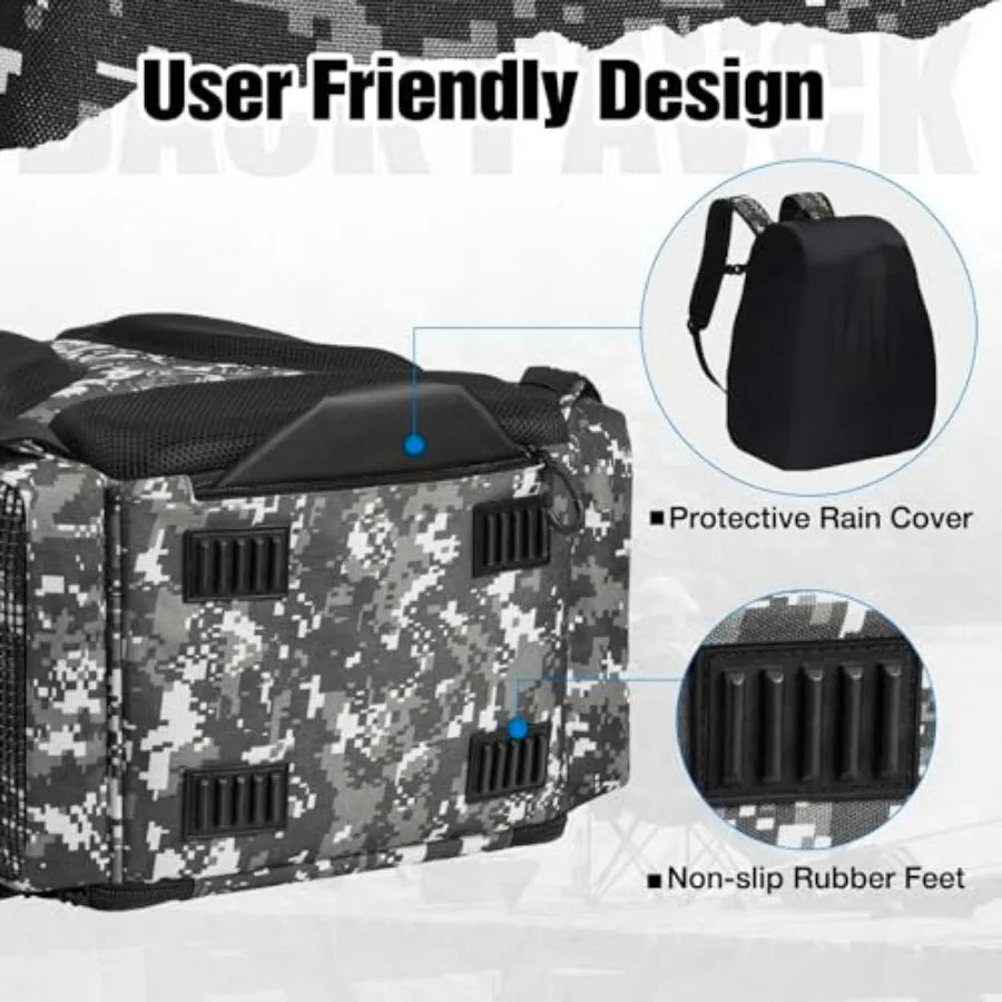 Fishing Tackle Backpack with Rod Holders and 4 Tackle Boxes, 42L Outdoor Fishing Bag with Waterproof Rain Cover