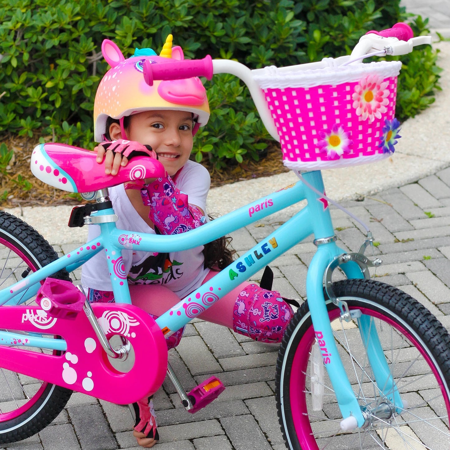 JOYSTAR Paris Girls Bike 14-20 Inch Training Wheels Handbrake Basket Kids Bicycle Ages 3-10Y