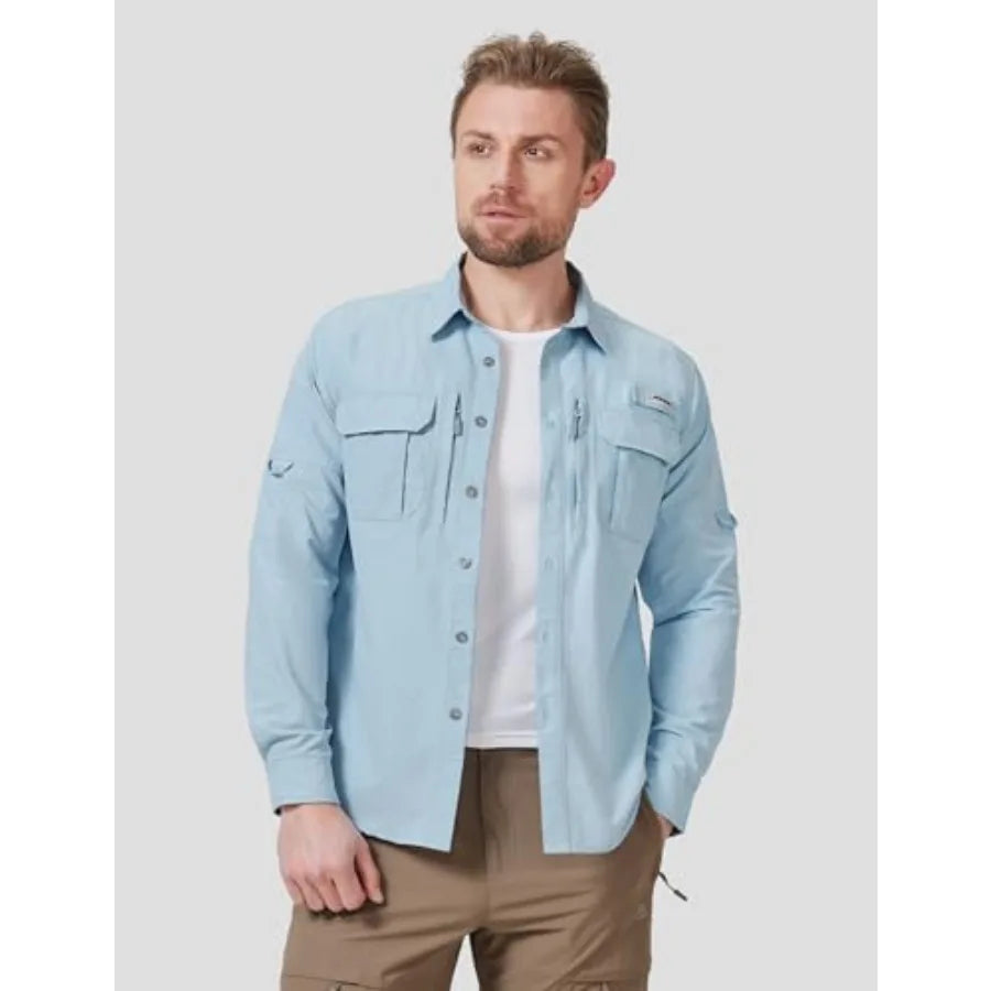 Haimont Men's Sun Protection Button Down Shirts Long Sleeve Hiking Fishing Travel Shirt Quick Dry Outdoor Top