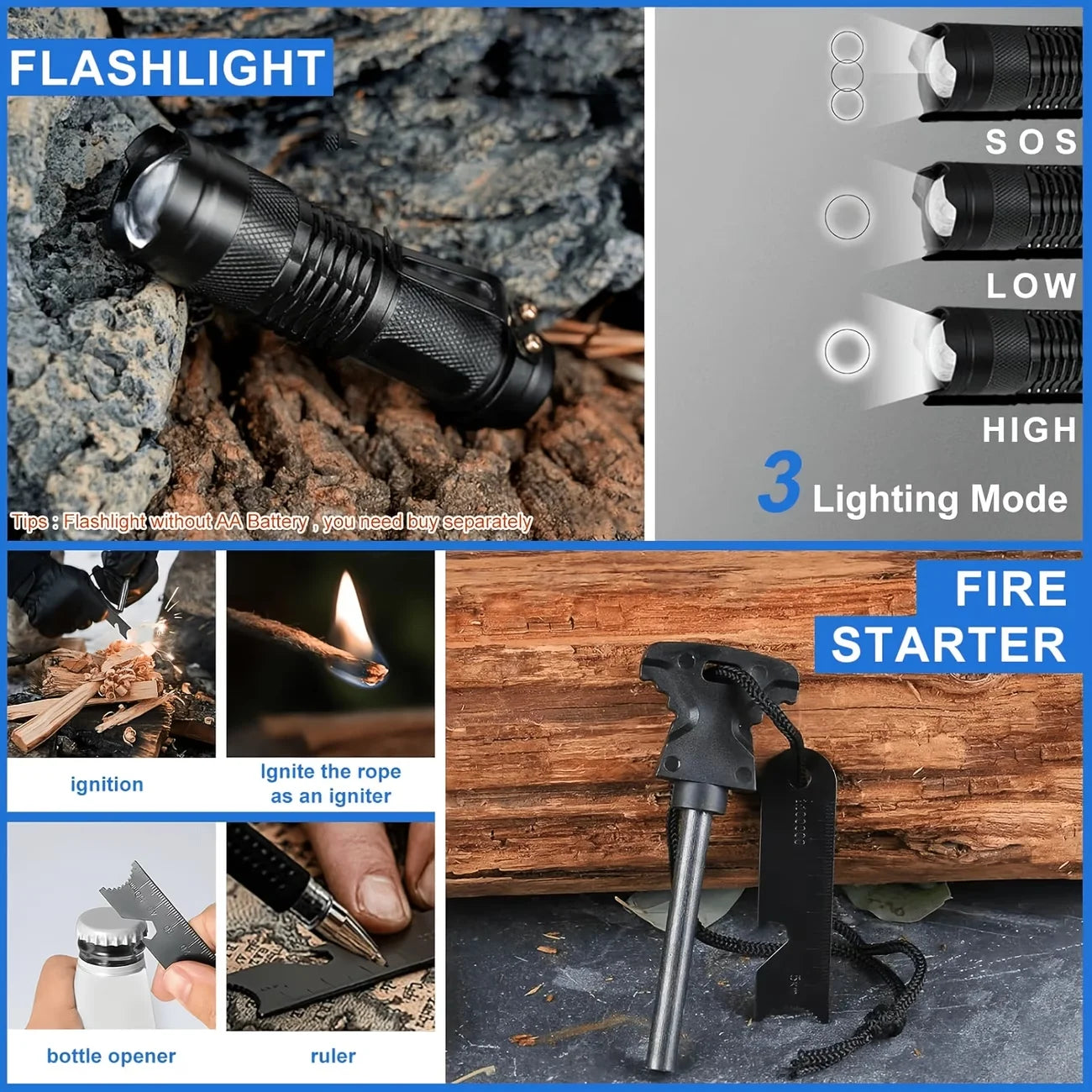 Men's Ultimate Survival Kit - 12-115 Piece Emergency Gear for Outdoor Adventure Camping Hiking & Crisis Preparation Perfect Valentine's Gift for Dad And Husband Survival Tool Bag