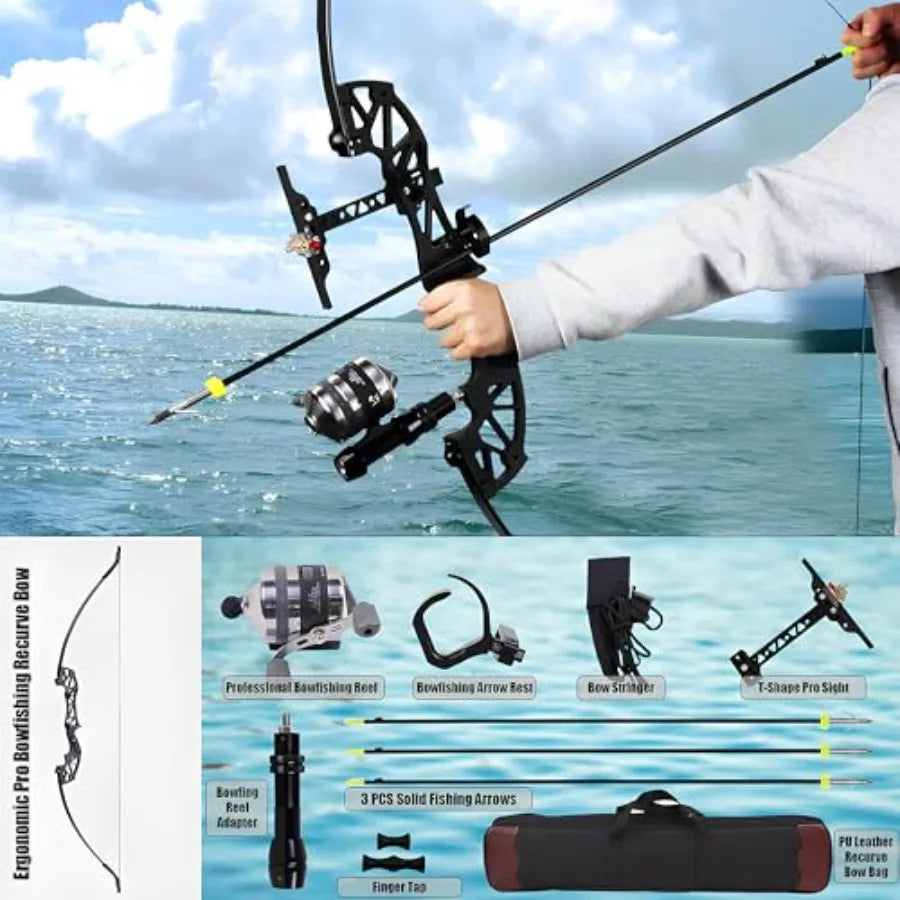 53 Takedown Recurve Bowfishing Combo Kit 30/40 LBS Right Hand Only with Fishing Reel Solid Arrows Complete Outdoor Fish Hunting
