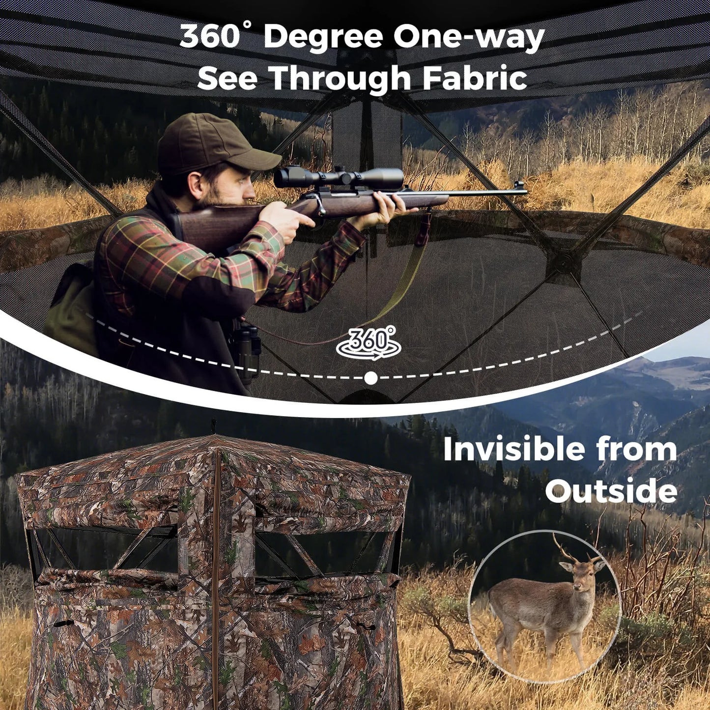 360 Degree One-Way See-Through Hunting Blind w/ Full-Open Door Carrying Bag