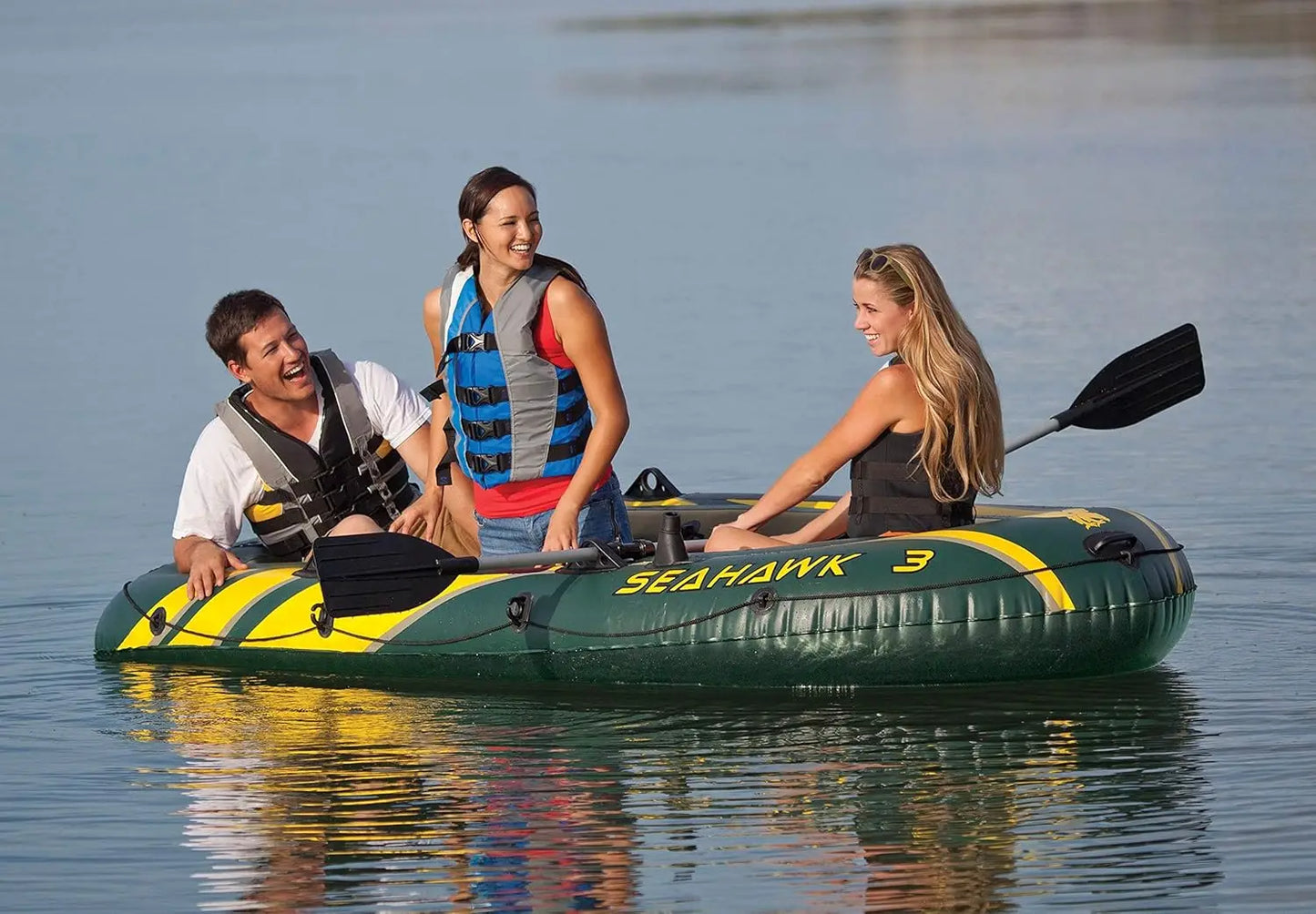 Inflatable Boat Set for 3 Persons, Includes 2 Aluminum Oars and Air Pump, 2-Piece Pack