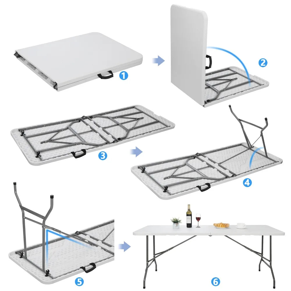 Pack of 2 6ft Folding Table Portable Plastic Indoor Outdoor Picnic Camp Dining White