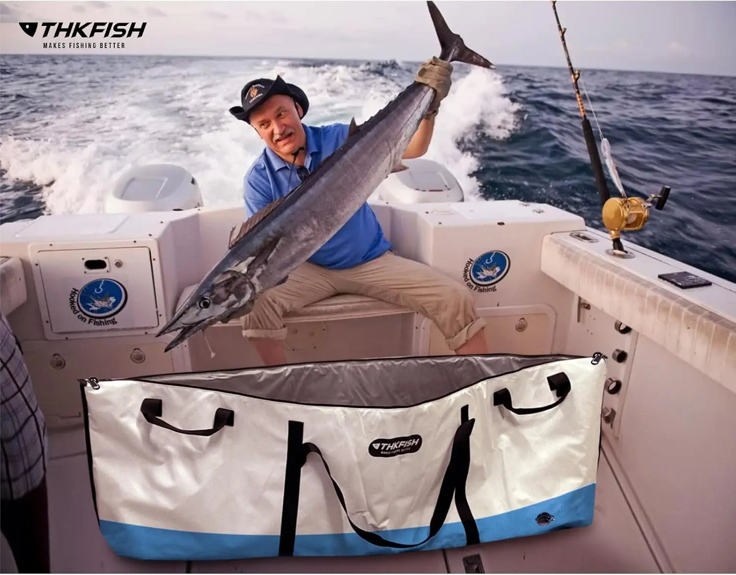 Insulated Fish Cooler Bag 60x20x9in, Waterproof Fishing Kill Bag with Smooth Zipper, Keeps Ice-Cold & Fresh Over 48H