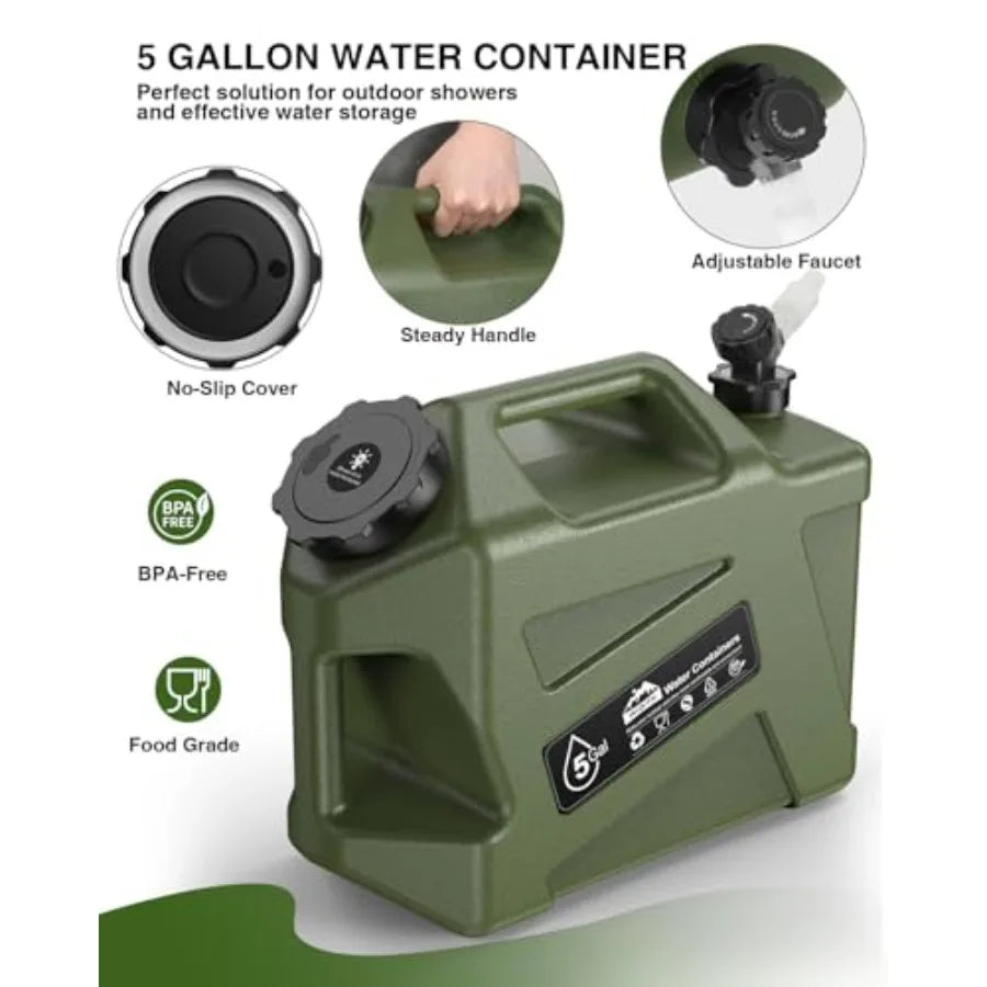 Portable Camping Shower with Water Jug Electric Rechargeable Camping Shower 5-Gallon Food Grade Water Containers Outdoor Camp P
