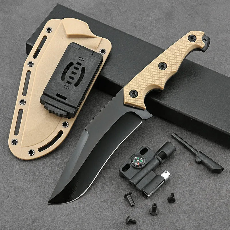 Outdoor survival knife, portable knife with K-sheath, multi-functional in the wild, sharp and portable, integrated keel survival