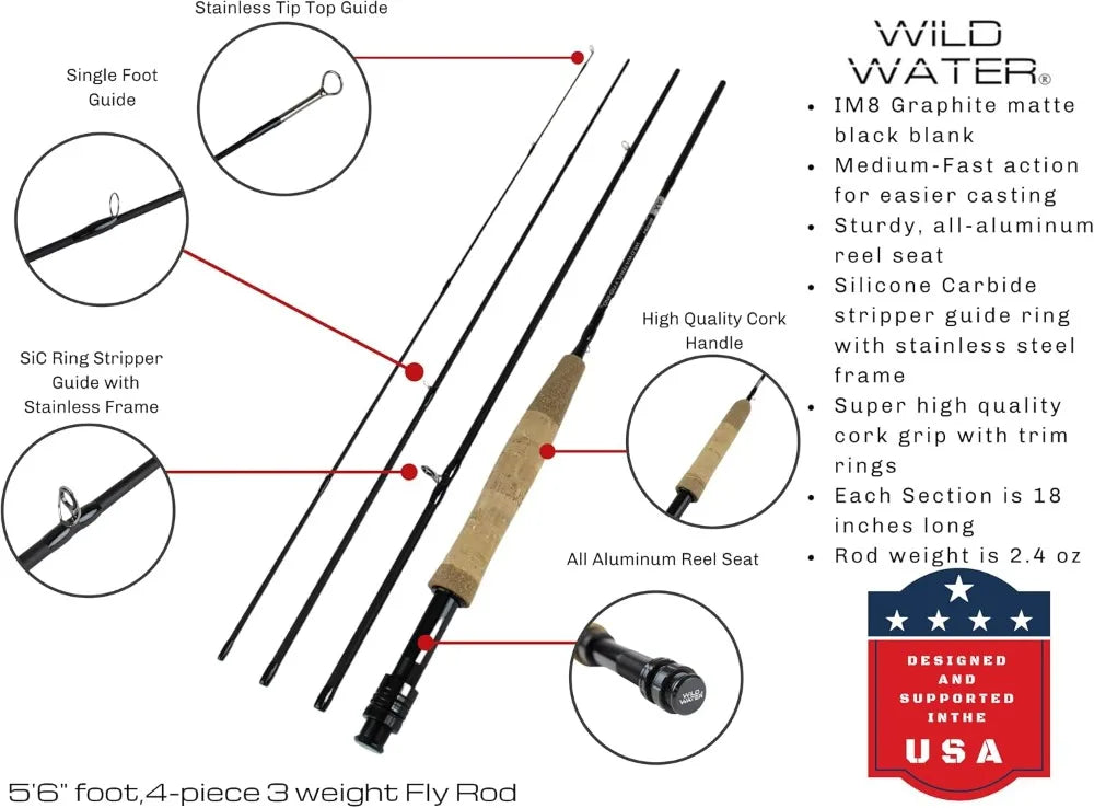 Fly Fishing Starter Kit: 5'6" Graphite Rod, 3-Weight, 4-Piece, with Reel, Flies & Case