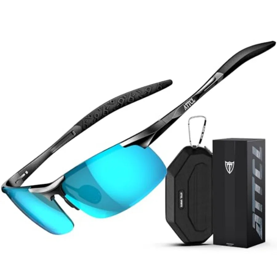 0.9 oz Polarized Sunglasses Men Sports: UV Protection Anti Glare Wrap Around Lightweight Metal Fishing Golf Running