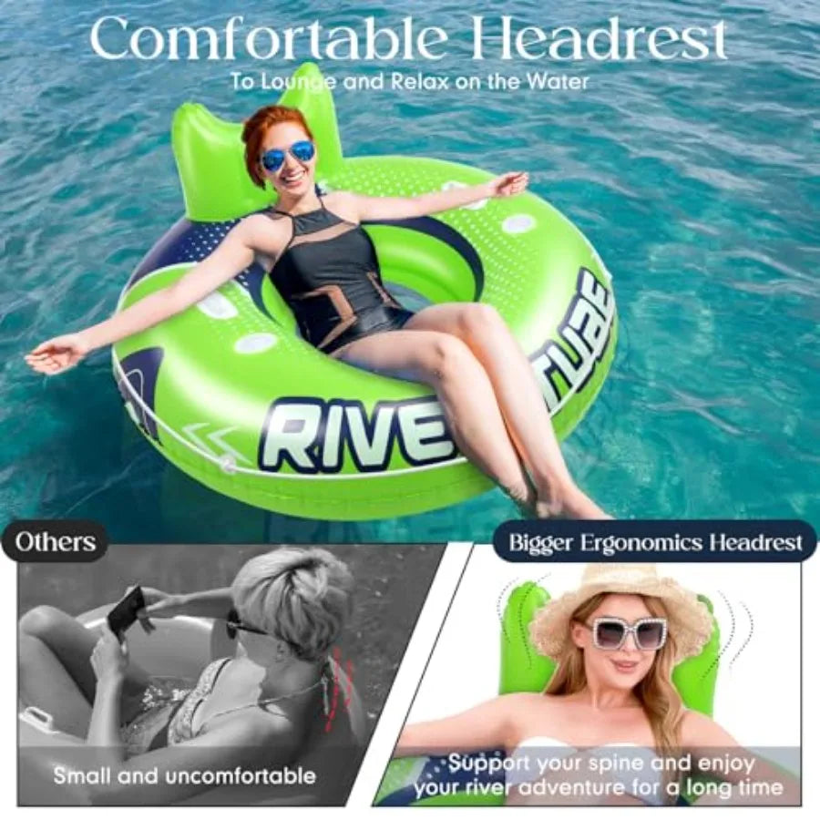 10 Pcs Green 53 Heavy Duty River Tube Float Inflatable Pool Floating Tube for Adult Large River Raft Water Chair Lounger with M