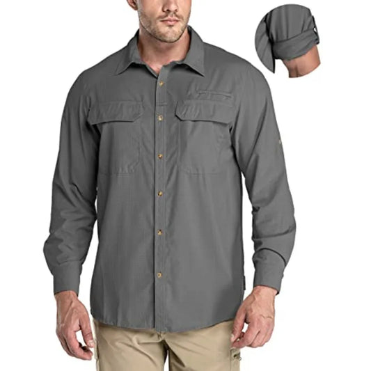33000Feet Men's Long Sleeve Sun Protection Shirt UPF 50+ UV Quick Dry Cooling Fishing Shirts for Travel Safari Camping Hiking