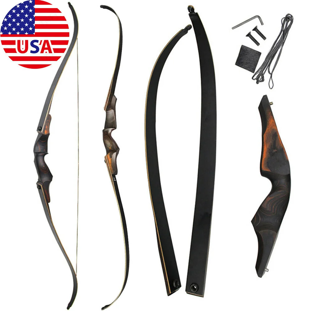60'' Black Hunter Archery Recurve Bow 40-60lbs Bamboo Core Limbs Wooden Riser for Right Hand American Hunting Split Takedown Bow