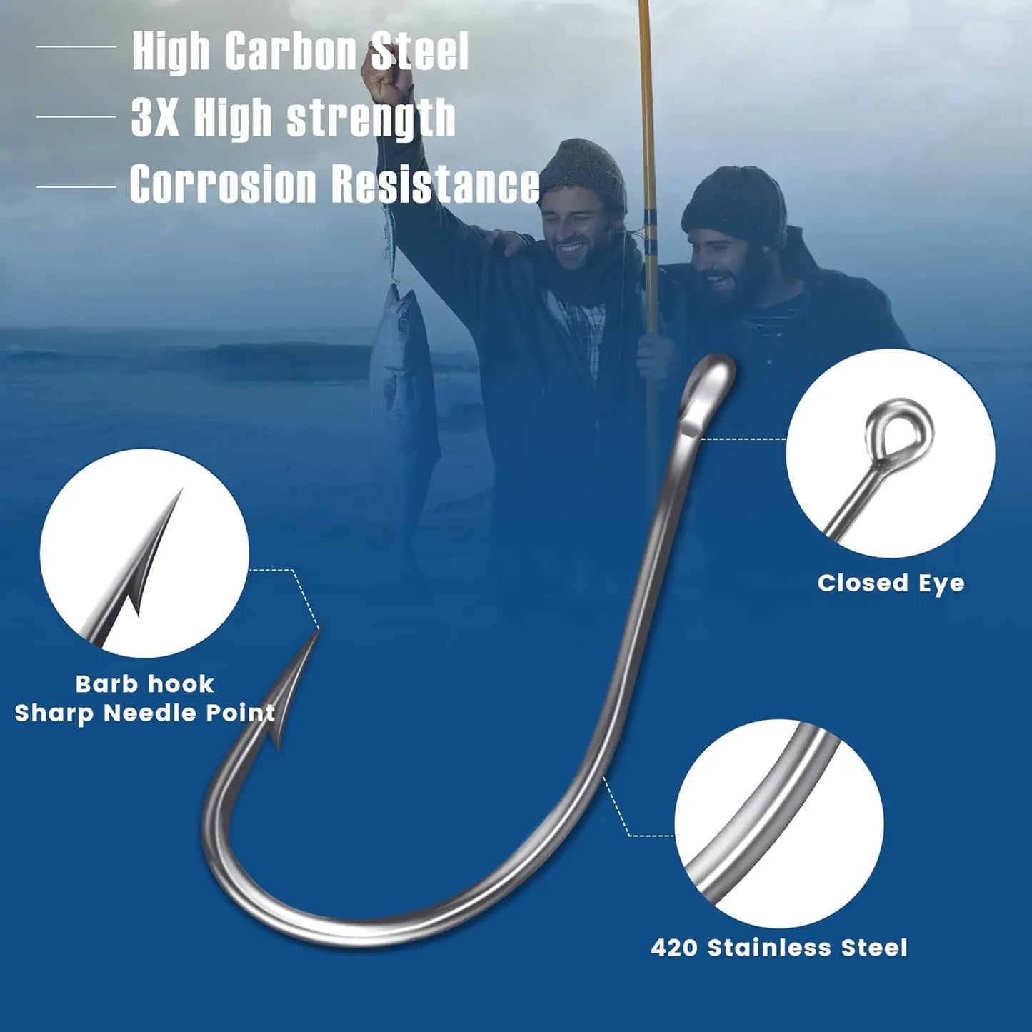 500Pcs Fishing Hooks Set, Carbon Steel Circle Hooks Assortment for Saltwater Freshwater Ice Fishing, Multi Size 6-24 for Catfish Trout Bass