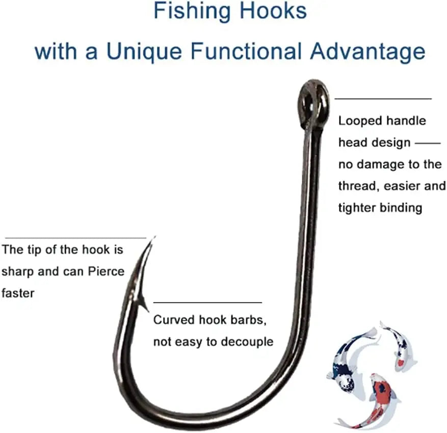300PCS High-Carbon Steel Barbed Fishing Hooks, 10 Sizes, Portable Box