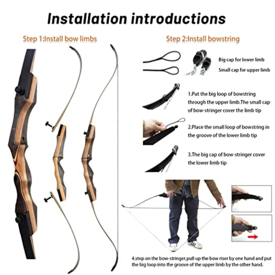 62 Hunting Recurve Bow Archery Set for Adults 25-50lbs Right Hand with 3pcs Bow Fishing Arrows in Black and Yellow