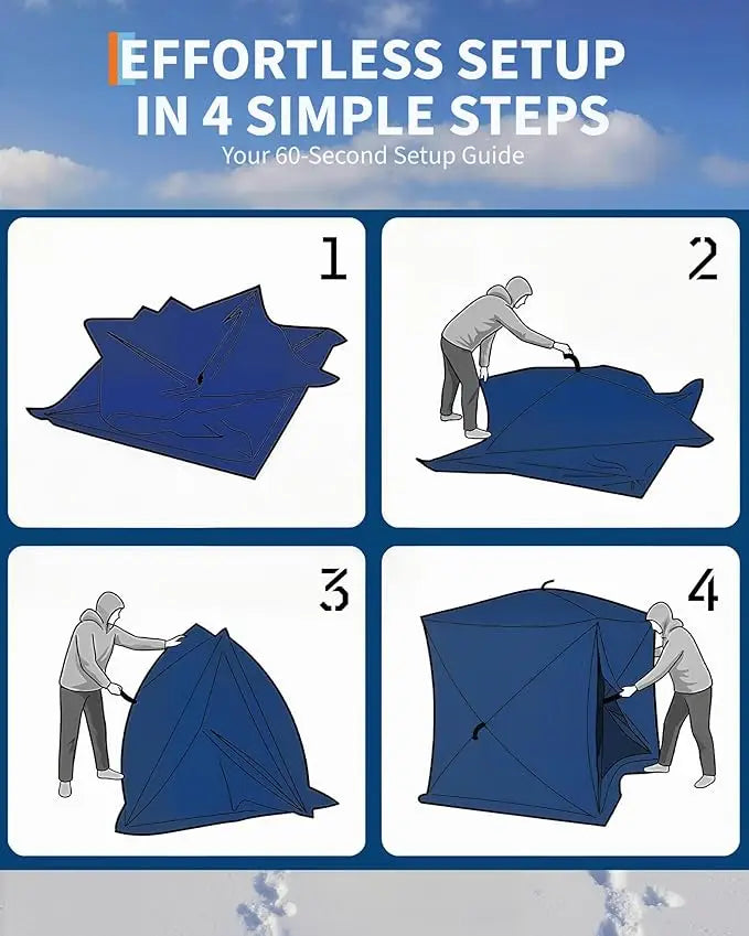 Insulated Pop-Up Ice Fishing Tent, 6-8 Person Portable Hub-Style Tent, Windproof Thermal Shanty, 420D Fabric for Winter Fishing