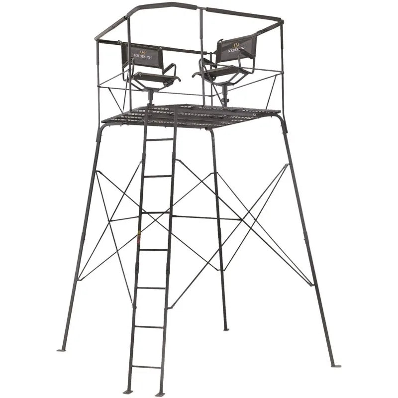 Bolderton 12’ 2-Man Quad Pod; Tower Platform Includes Ladder and Seats, for Hunting Deer Season