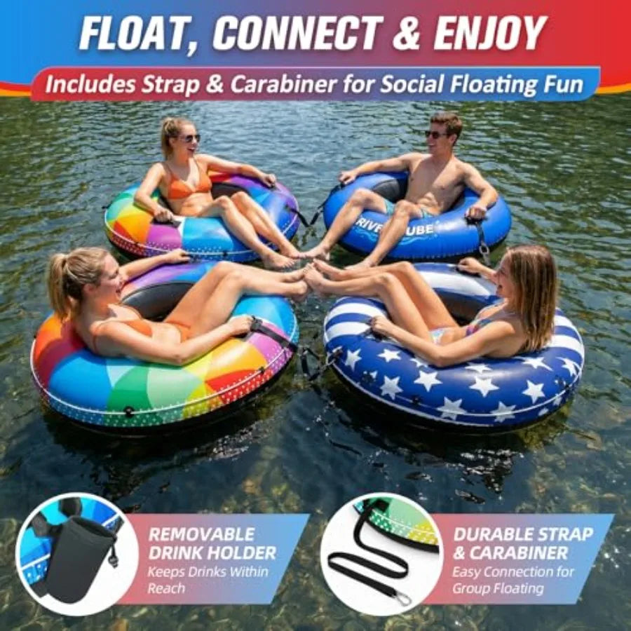 River Tube for adults lake pool floating, heavy duty rubber with commercial grade inner tube, premium canvas cover, removable c