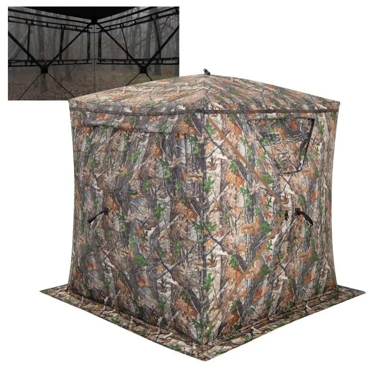 2-3 Person Hunting Blind Portable Pop Up Camouflage Ground Tent W/Storage Pocket