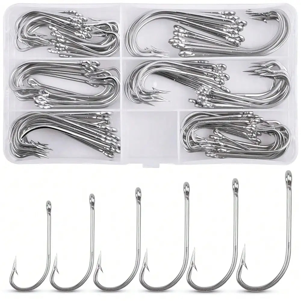 Saltwater Fishing J Hooks Kit,110pcs O'shaughnessy Forged Hooks Long Shank Stainless Steel J Fishing Hooks Set Trolling Sea Bass Fishhooks For Saltwater Freshwater