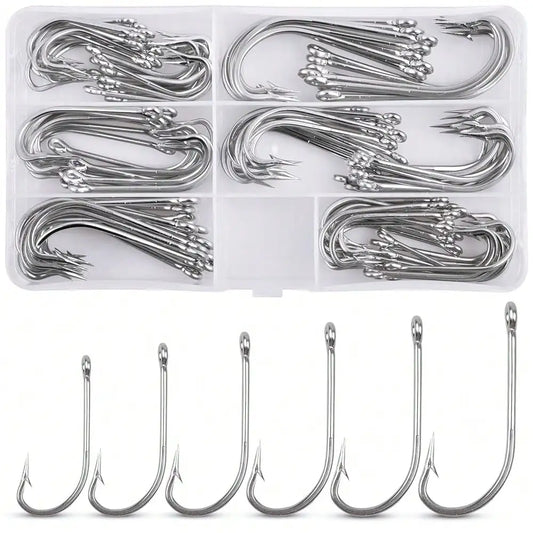 Saltwater Fishing J Hooks Kit,110pcs O'shaughnessy Forged Hooks Long Shank Stainless Steel J Fishing Hooks Set Trolling Sea Bass Fishhooks For Saltwater Freshwater