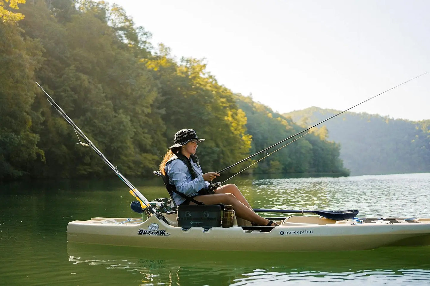 Perception Kayaks Outlaw 11.5 | Sit on Top Fishing Kayak | Fold Away Lawn Chair Seat | 4 Rod Holders | Integrated Tackle Trays | 11' 6"