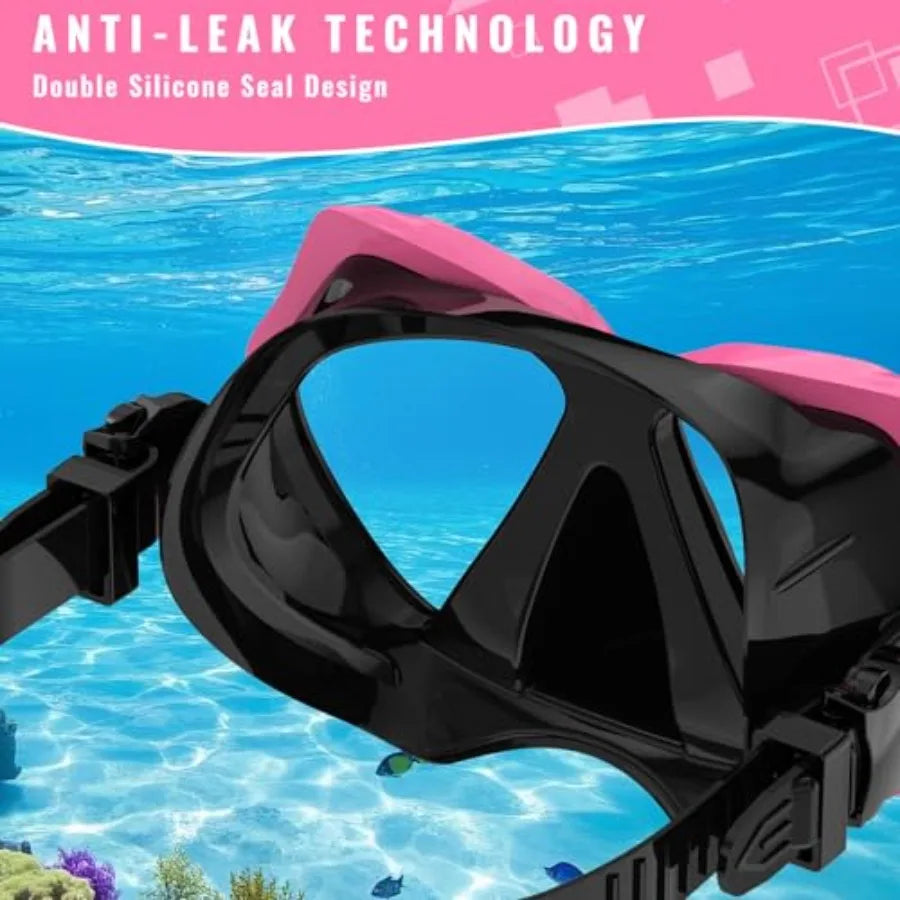 Snorkeling Gear for Adults, Snorkel Set Scuba Diving mask Dry-Top, Adult Swimming Goggles w/Nose Cover, HD Tempered Glass Panor