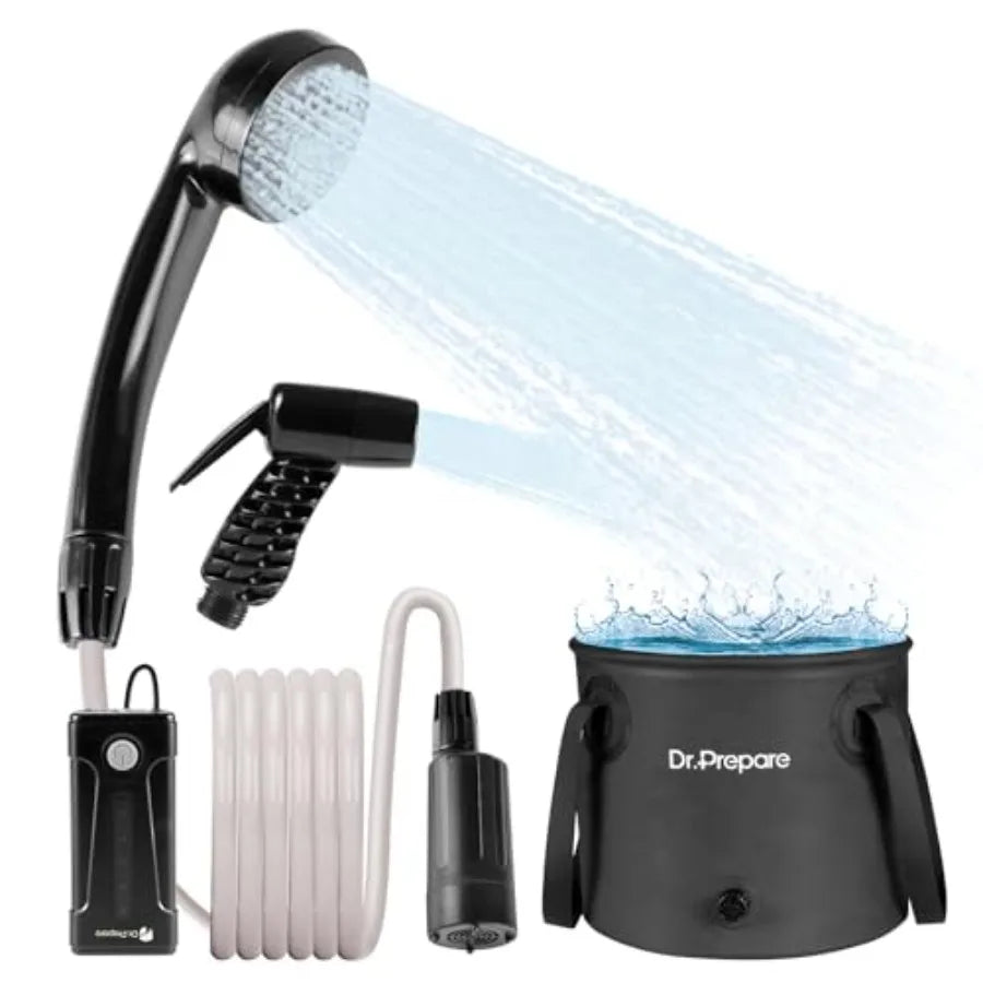 Portable Shower for Camping Camping Shower with 4.5 Gallons Foldable Bucket USB Rechargeable Battery 2 Shower Heads Outdoor Cam