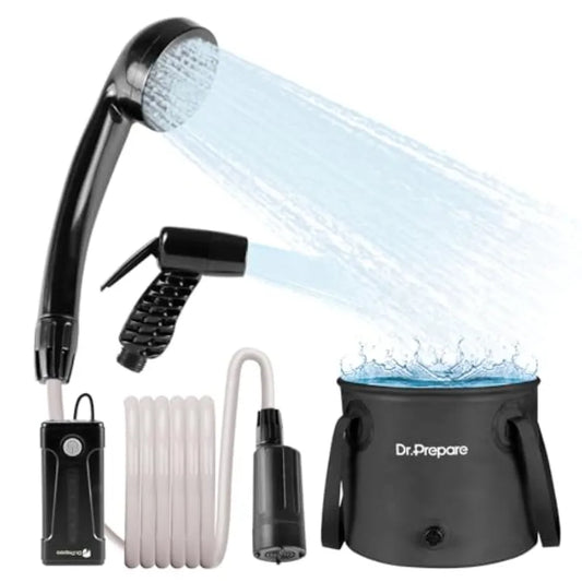 Portable Shower for Camping Camping Shower with 4.5 Gallons Foldable Bucket USB Rechargeable Battery 2 Shower Heads Outdoor Cam