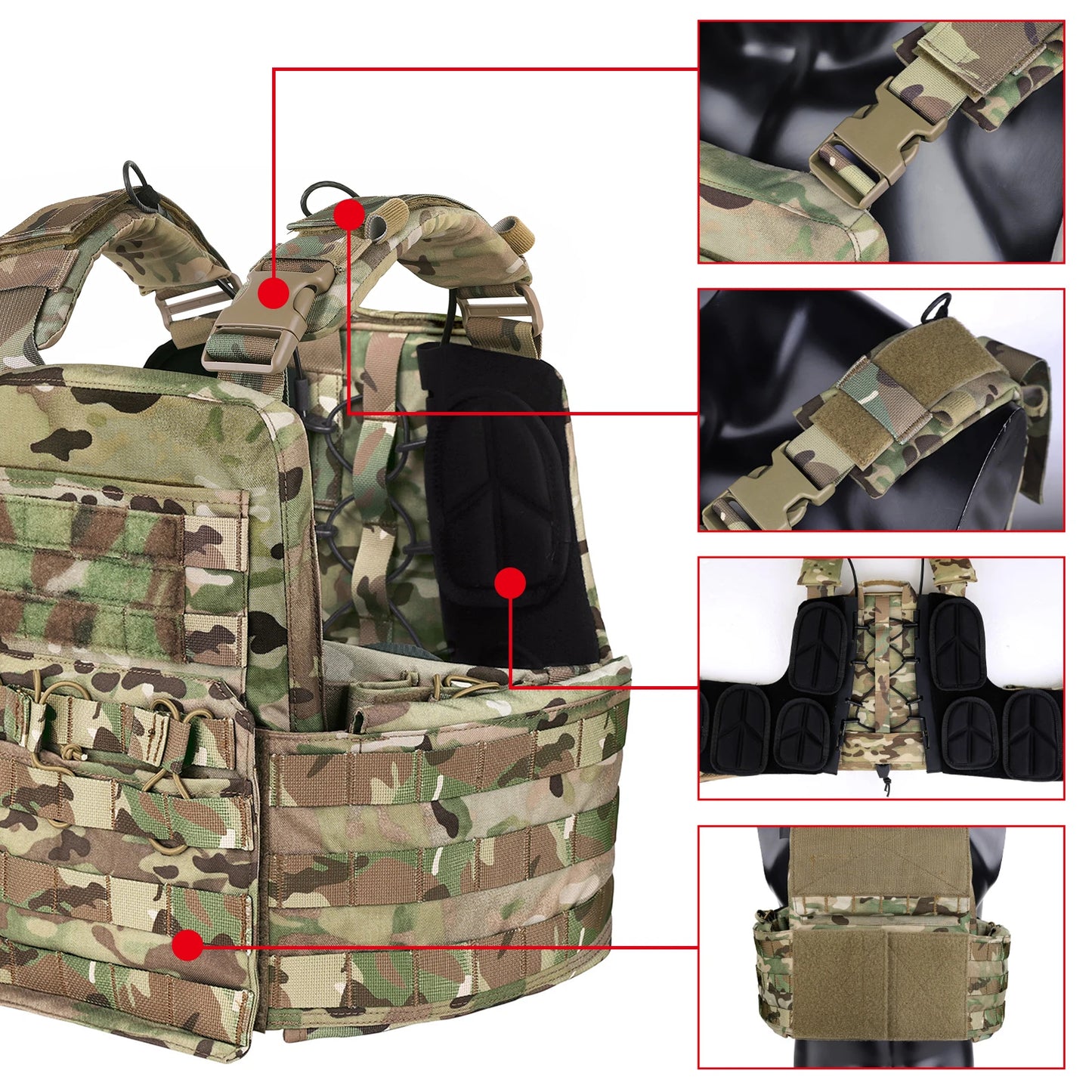 KRYDEX 500D CPC Heavy Duty Tactical Vest Modular MOLLE Plate Carrier Vest with Magazine & Radio Pouch for Combat Hunting Outdoor