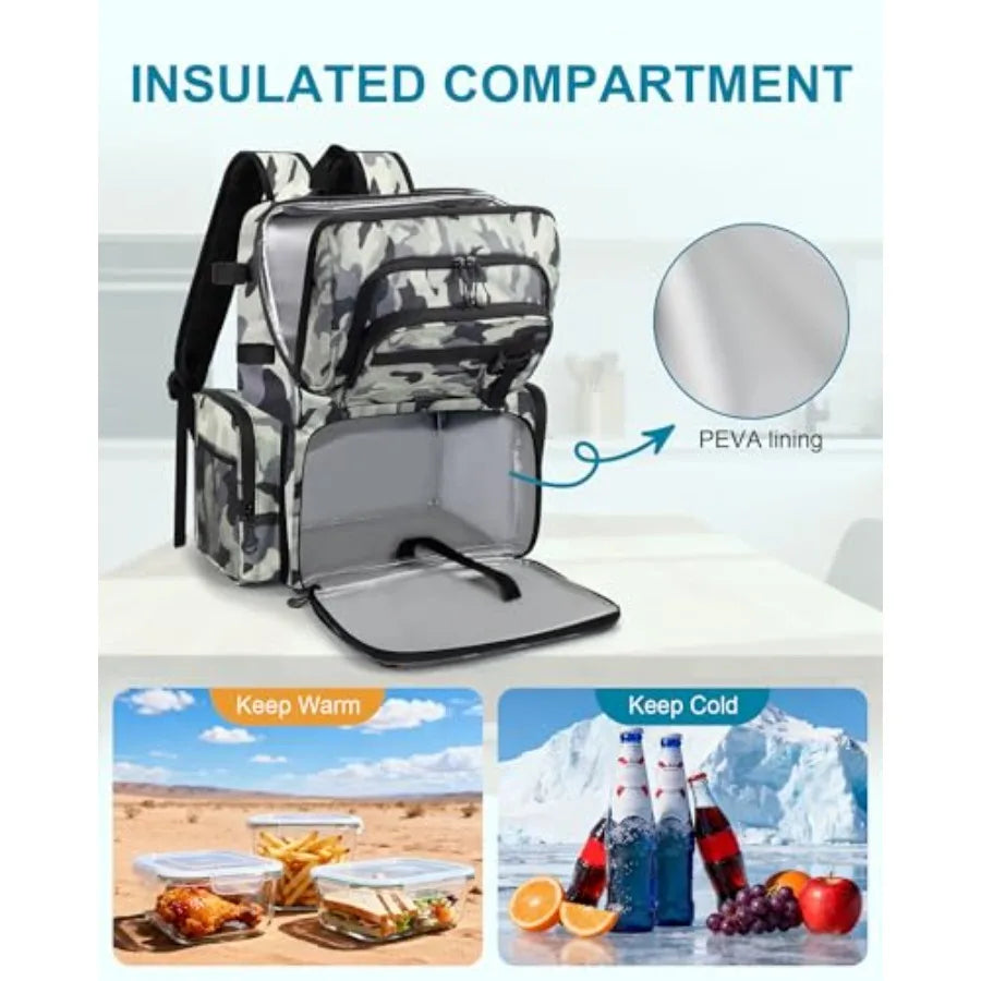 Fishing Backpack with Rod Holders, 43L Large Water Resistant Tackle Bag Storage Gear and Equipment with Cooler for Men Fishing,