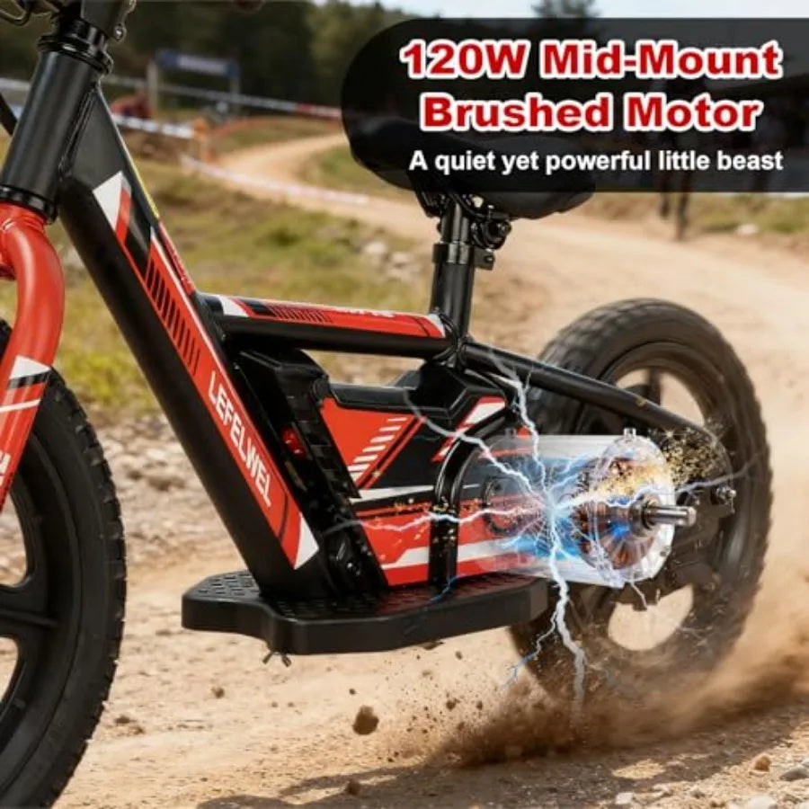 Electric balance bike for kids ages 3-5/4-8: lightweight aluminum frame, black/red color, adjustable speed up to 12 km/h, 40-mi