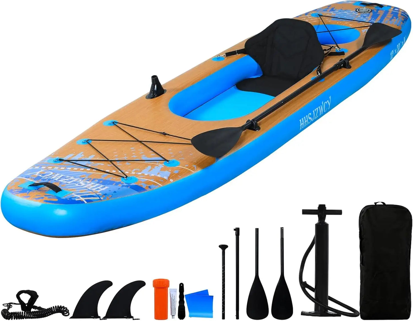 12ft Inflatable Kayak Set with Detachable Seat, Aluminum Oar, Backpack, and Hand Pump - SUP-Kayak Combo Boat for Adults and Youth, Ideal for Fishing and Touring