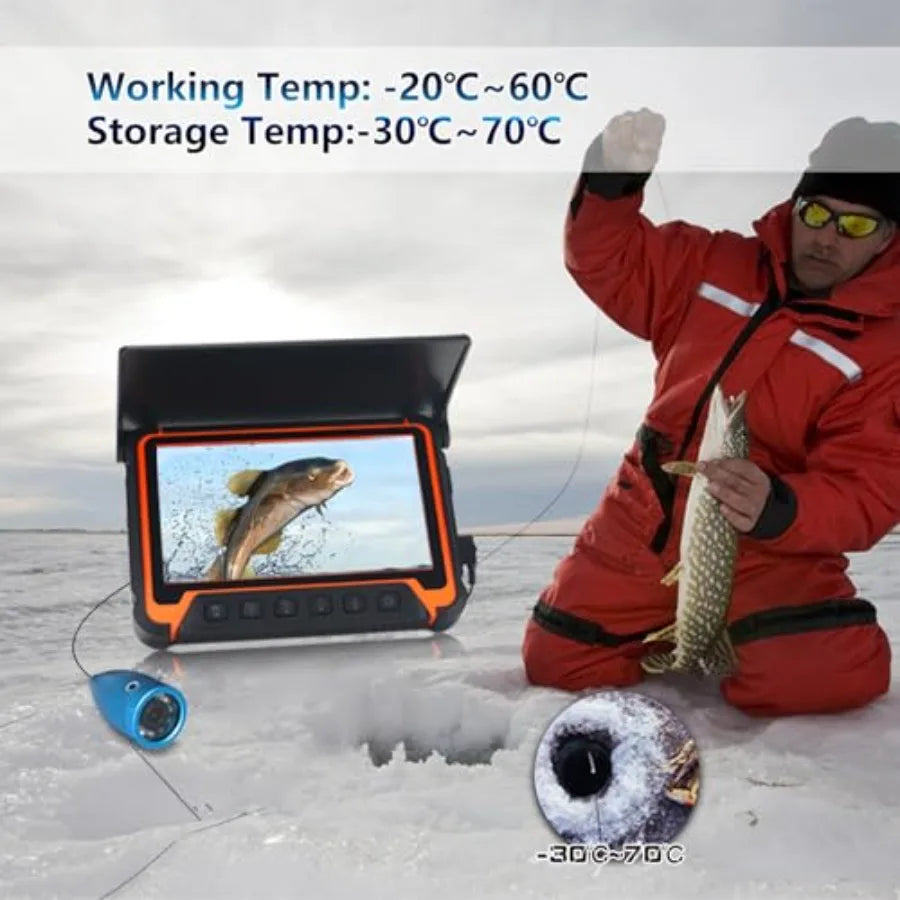 Portable fish finders for lake, boat, and ice fishing; waterproof PVC housing; black color; 7'' IPS screen, 1000TVL resolution,