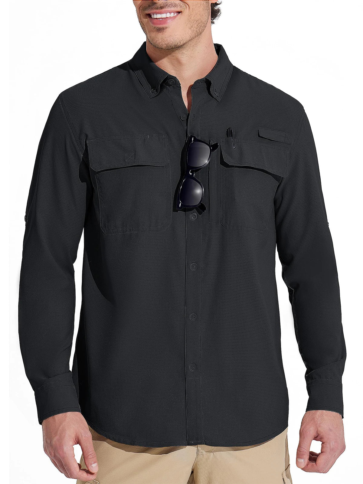 MAGCOMSEN Sun Protection Shirt Quick Dry Long Sleeve Mesh Breathable Shirt Multi Pockets Fishing Shirts Hiking Work Cargo Shirts