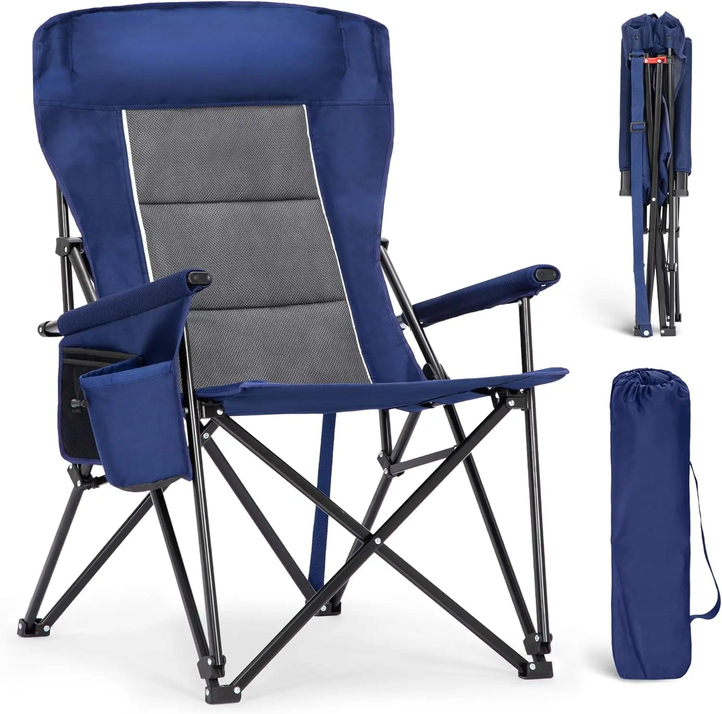 Oversized Folding Camping Chair High Back Heavy Duty 500 LBS Capacity with Cup Holder Side Pocket Portable for Outdoor