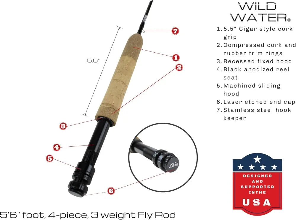 Fly Fishing Starter Kit: 5'6" Graphite Rod, 3-Weight, 4-Piece, with Reel, Flies & Case