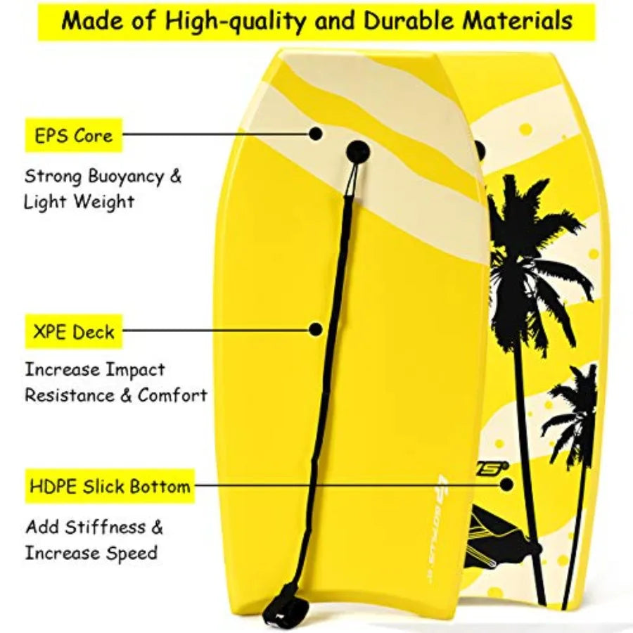 41'' Lightweight Body Board for Beach, Surf Board with EPS Core, XPE Deck, HDPE Slick Bottom, Wrist Leash, Bodyboard for Kids Adults Surfing