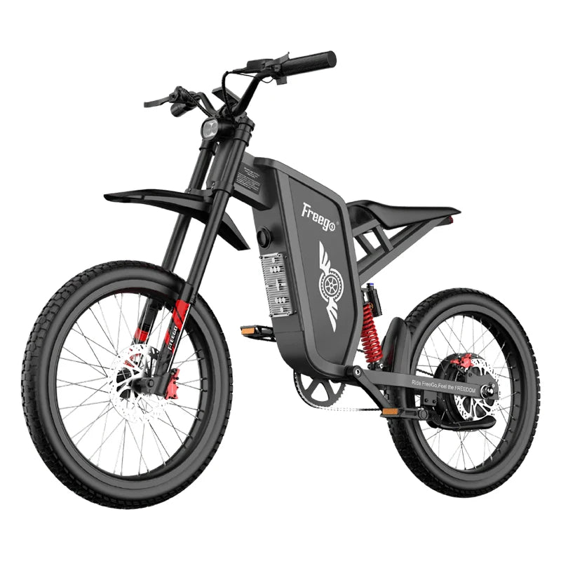 New Freego X1 All-Terrain Electric Dirt Bikes with Pedals 3000W Motor 60V/25Ah Battery Max 37MPH electric bicycle 17x1.6'' Tire