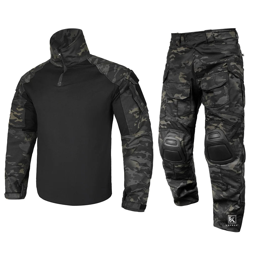 Tactical Camouflage Shirt & Pants Kit Combat Uniform Set For Outdoor Hunting Hiking Gear