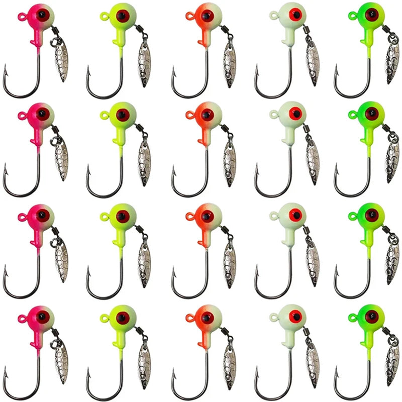 50pcs Round Ball Crappie Jig Heads Hook With Double Eyes Bass Trout Freshwater Saltwater Fishing Lure