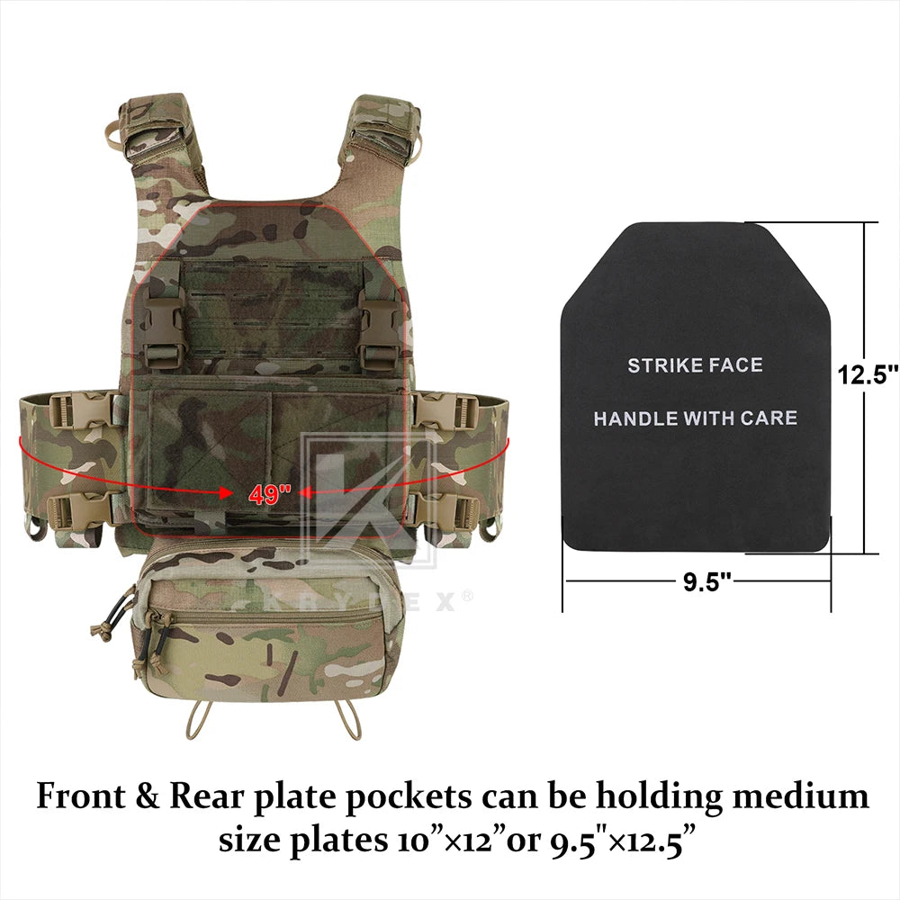 KRYDEX Tactical Vest MOLLE Low Vis Slick Plate Carrier Elastic Cummerbund 7.62 5.56mm Mag Pouch Drop Pouch Lightweight Man Vest