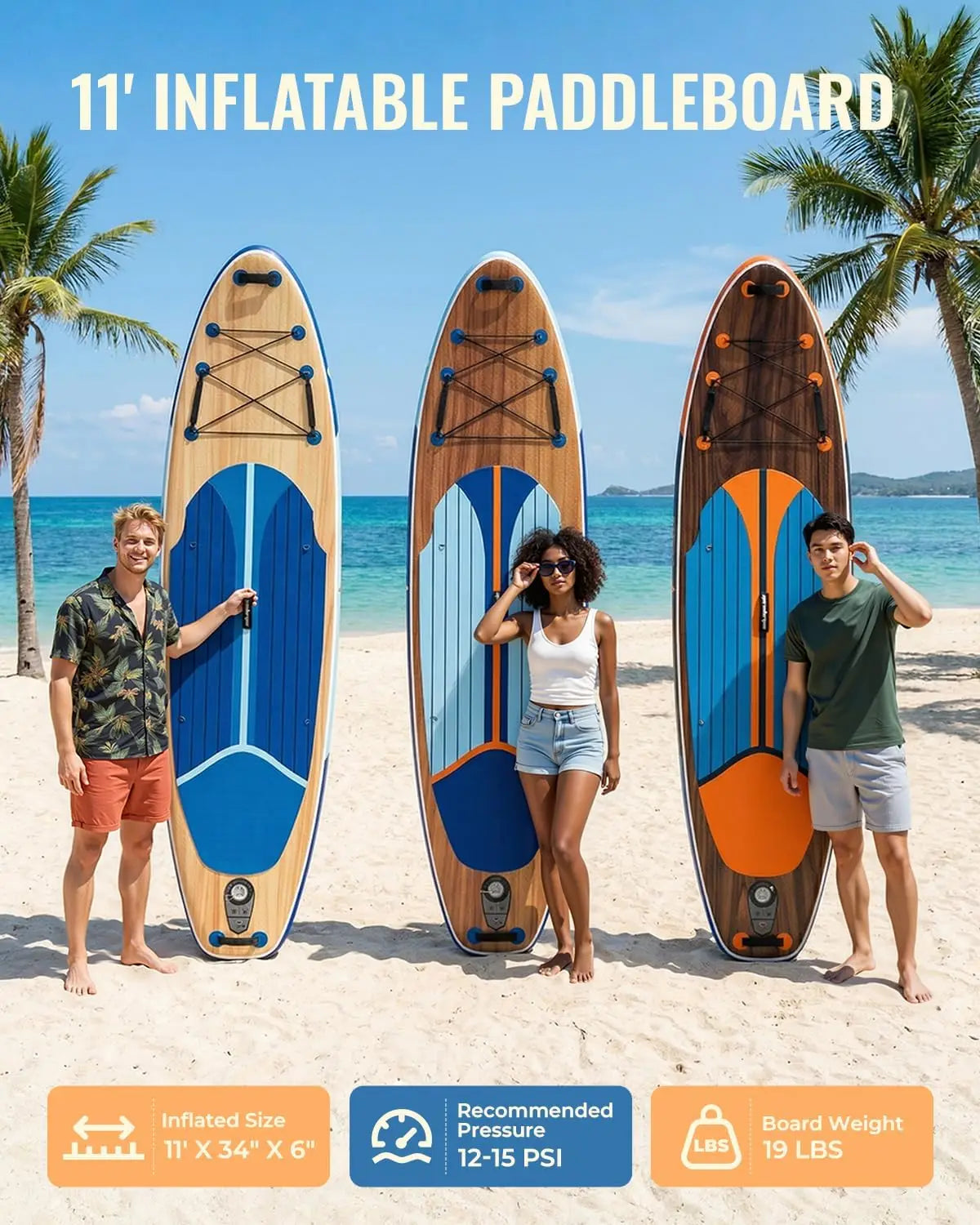 11-Foot by 34-Inch Inflatable Stand Up Paddle Board for Adults and Youth, Extra Wide with Non-Slip Deck and Removable Seat, Stable for 2-3 People, Perfect for Family Water Sports, Includes Premium Accessories